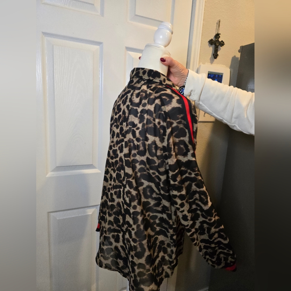 Leopard Print Blouse with Red Accents